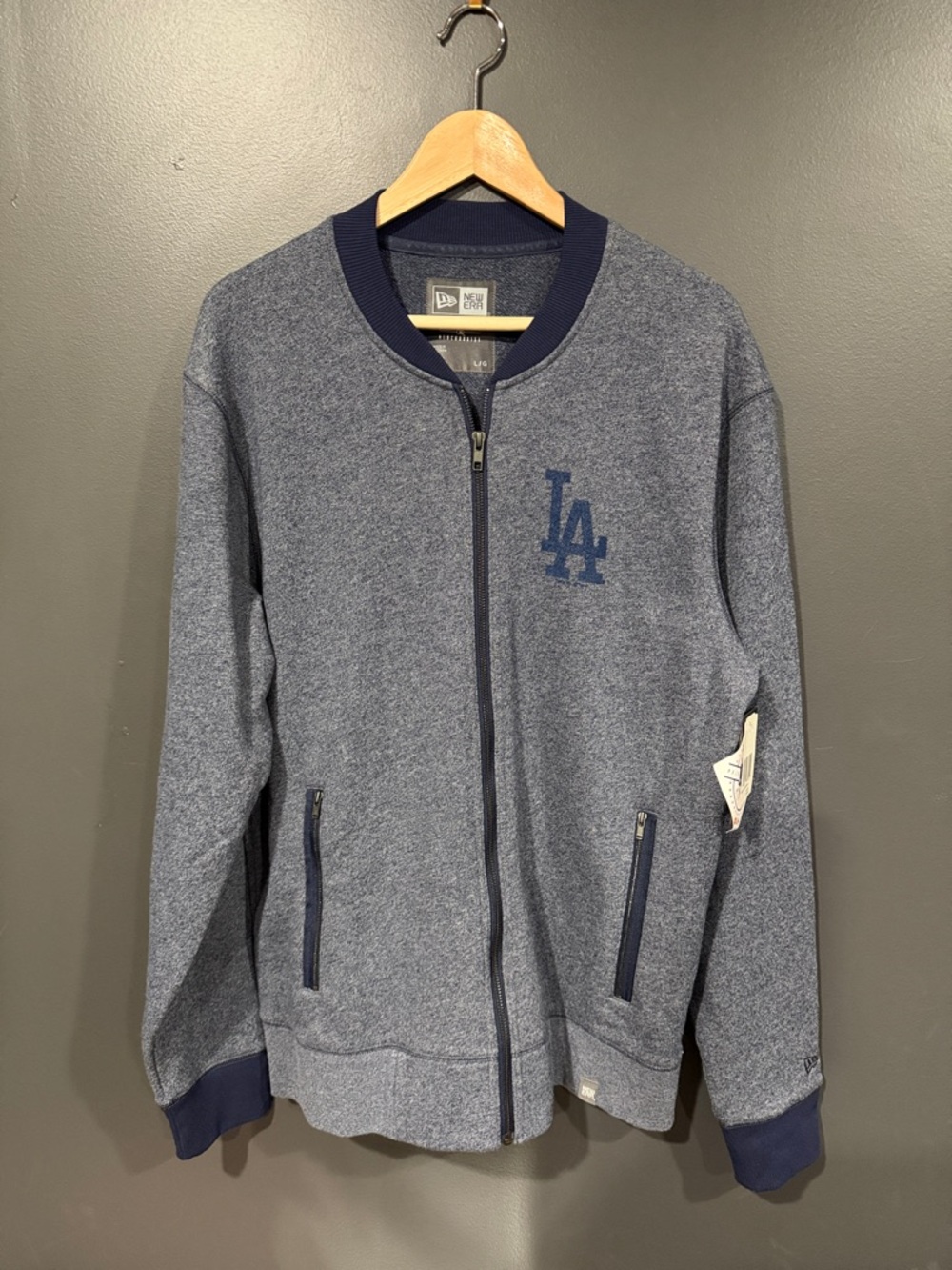 New Era Los Angeles Dodgers Heather Navy LA Zip-Up Bomber Sweater